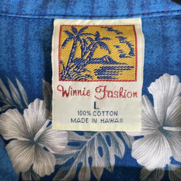 Men's Large Winnie Fashion Blue Hawaiian Short Sleeve Button Down Shirt - Picture 2 of 5